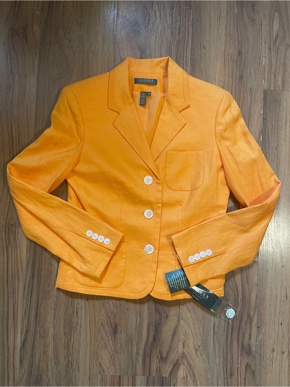 NWT Vintage Lauren Ralph Lauren Hibiscus Mango 100% Linen Jacket Blazer Size 8P
